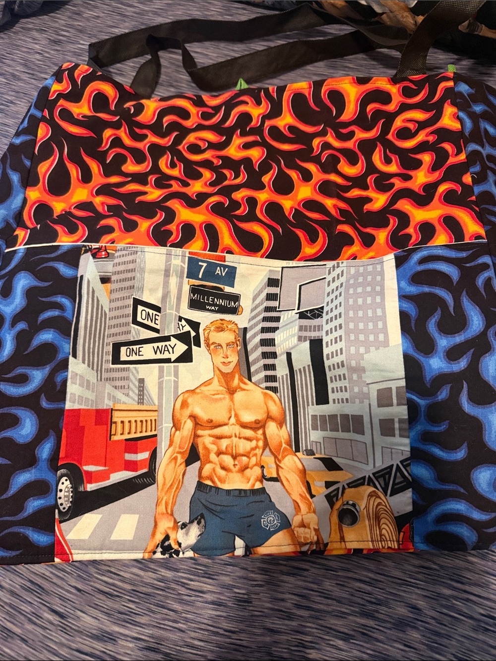Garment Bag with Red & Blue Flame Print - Unbranded